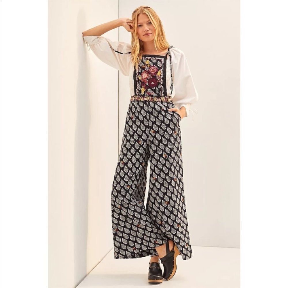 Anthropologie Embroidered Wide-Leg Jumpsuit Size 8 - Picture 2 of 8